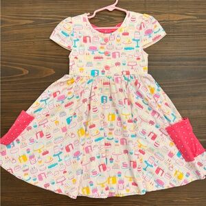 SweetHoney Pink Cake Print Kids Dress